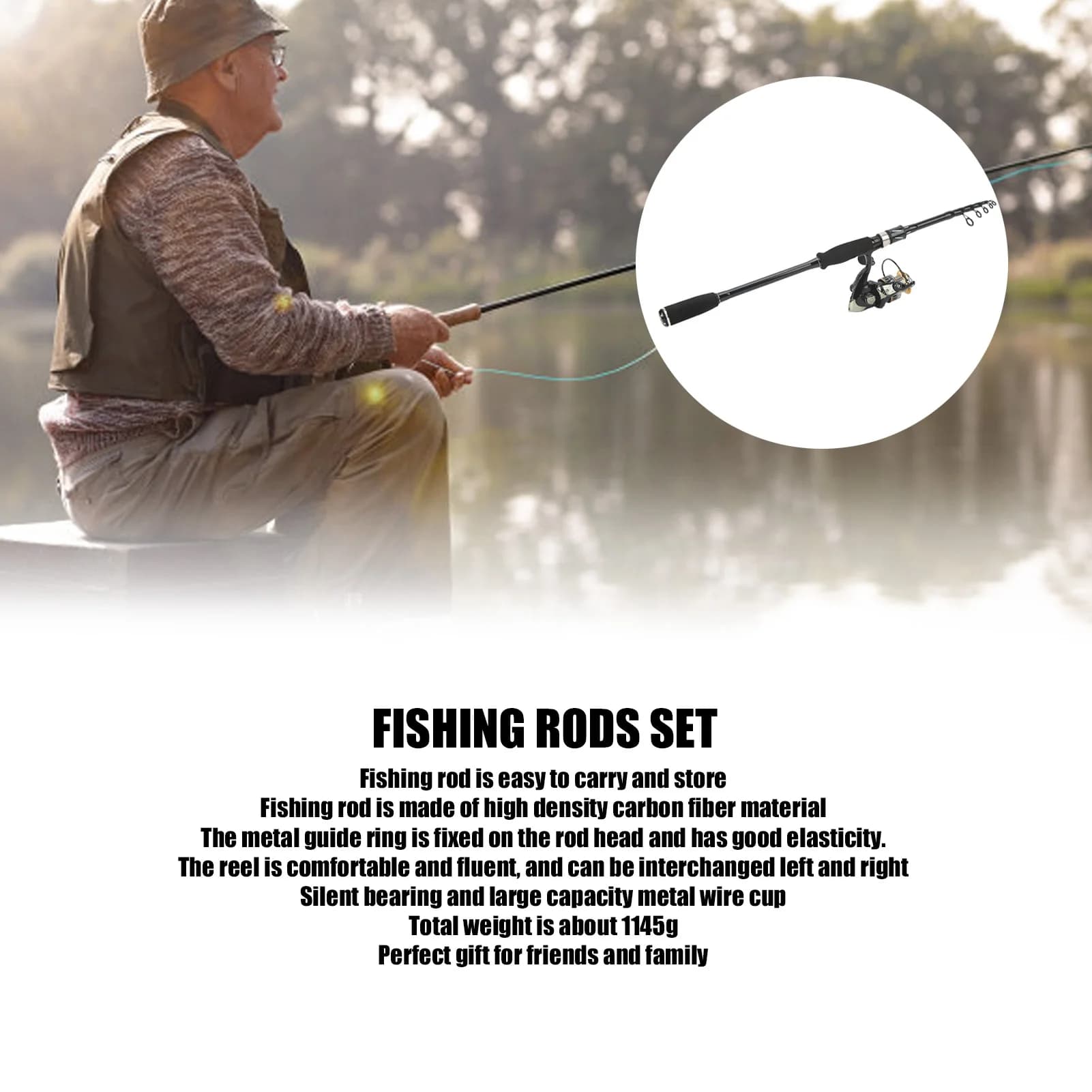 Fishing Rod and Reel Combo Set Fishing Rods Set Large Capacity Metal Wire Cup Silent Bearing Telescopic Rods for Beginners