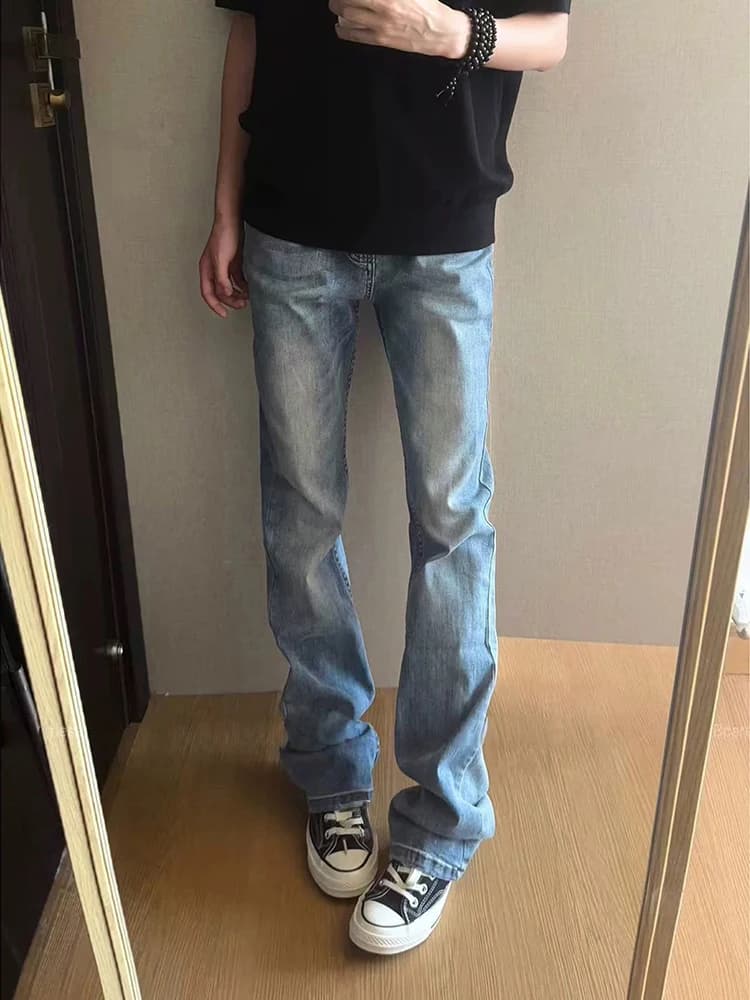 Blue Jeans High Waist Knife Micro Flared Pants for Men And Women Casual Wear Cotton Polyester Blend Teenager Size