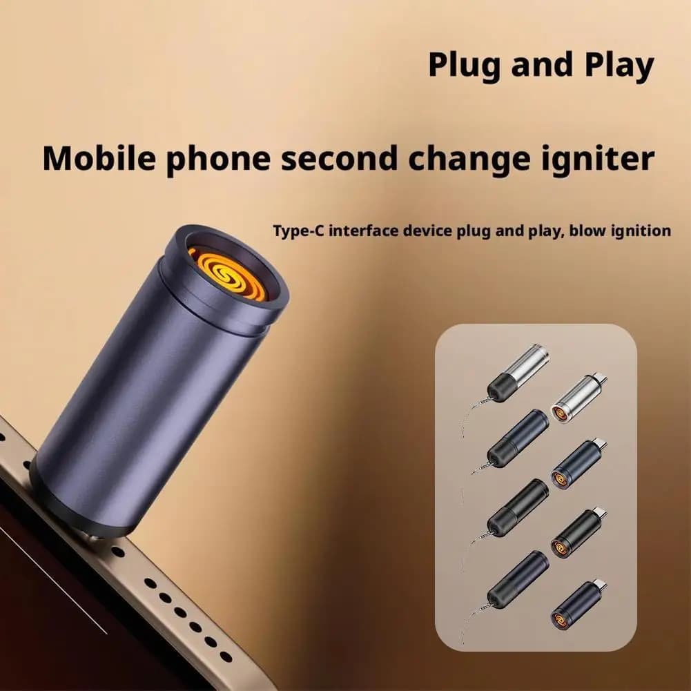 NUOVO Tipo C Mini Accendino Blow-to-Ignite Spegnimento automatico per viaggi aerei all'aperto Nessuna batteria Nessuna fiamma Adattatore per accendisigari USB C