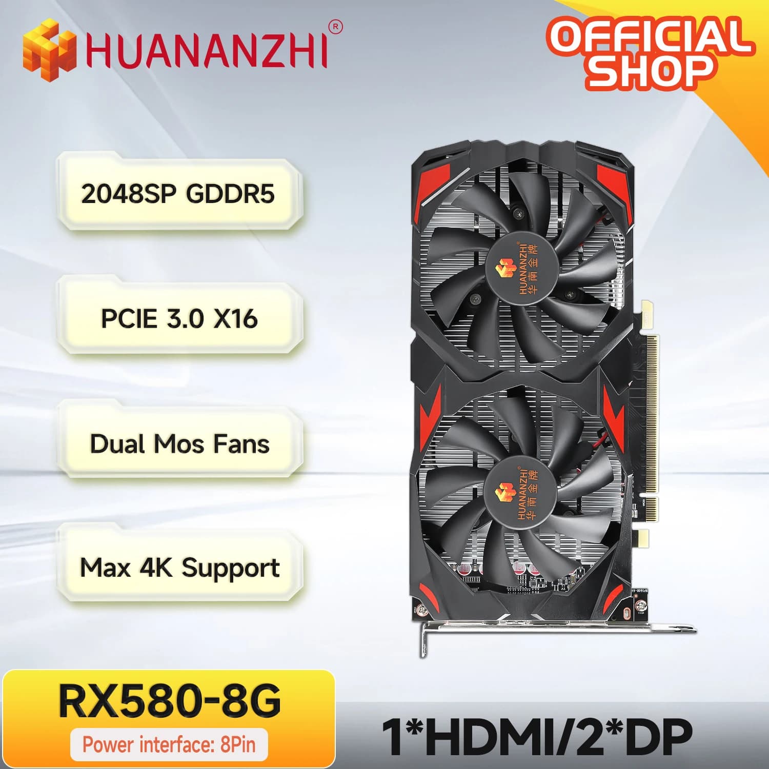 Schede Grafiche HUANANZHI RX 580 8G 16G 2048SP, 256Bit GDDR5, Compatibili HDMI DP DVI, GPU RX580 8G