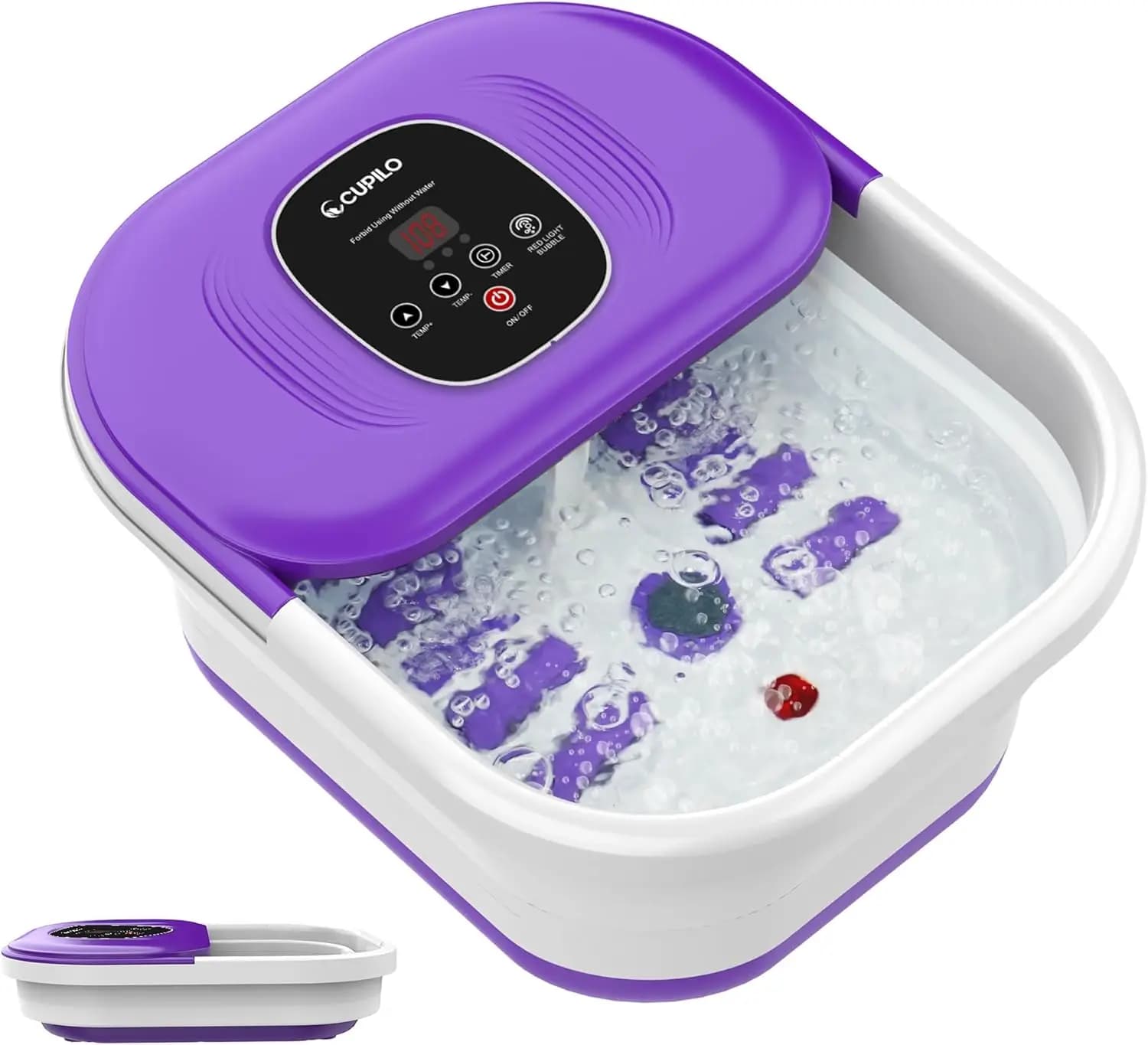 Heated Folding Hydromassage for Feet with Bubbles, Red Light, Massage Rollers and Pomice Stone for Relax and Gifts