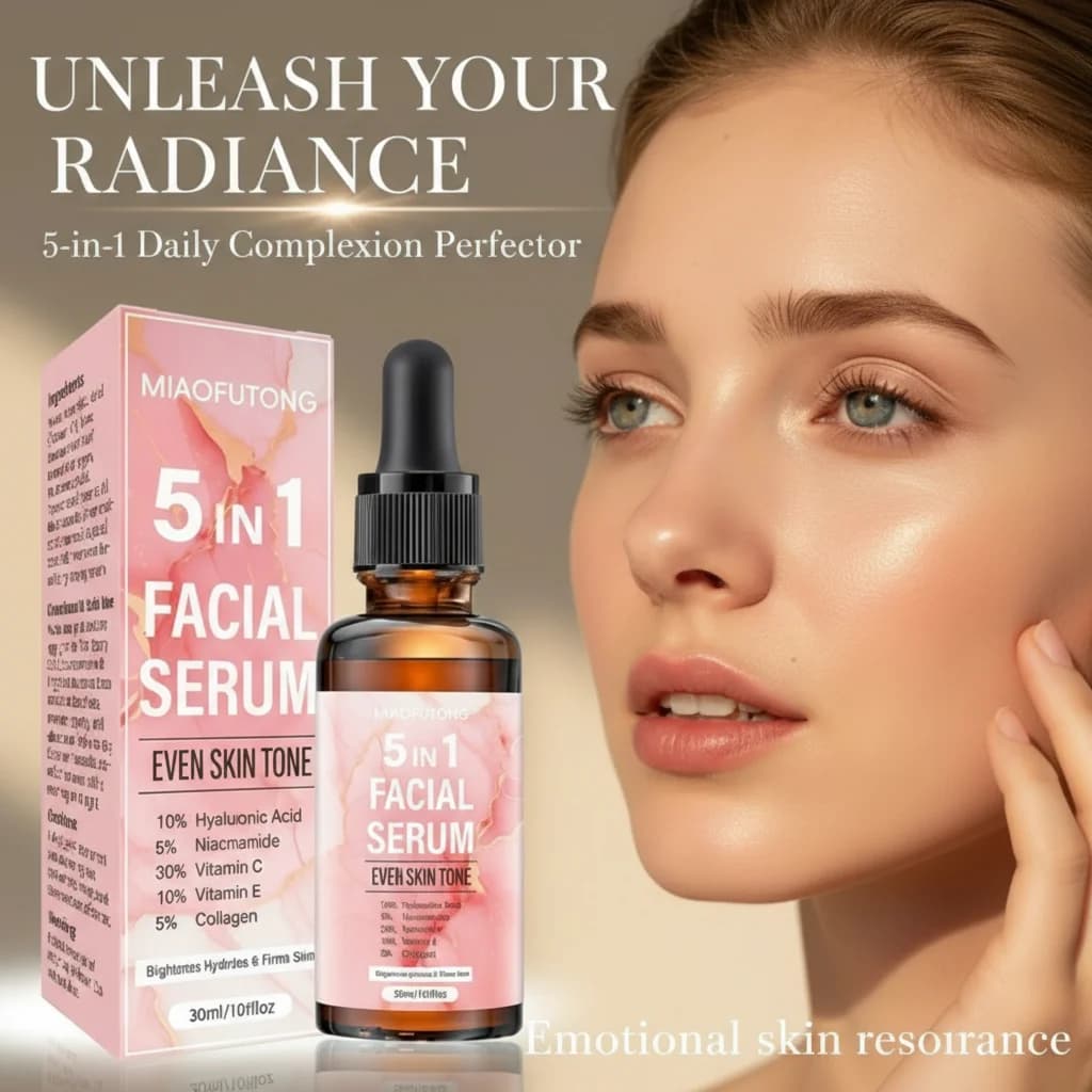 Siero Viso 5-in-1 with Collagen and Vitamin C, Hydrating and Illuminating Essence, Multi-Effective Skin Care Effect