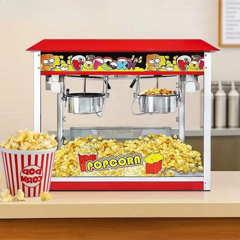 Double Pot Commercial Popcorn Machine, Electric and Automatic, for Snack Stores, Events and Cinema