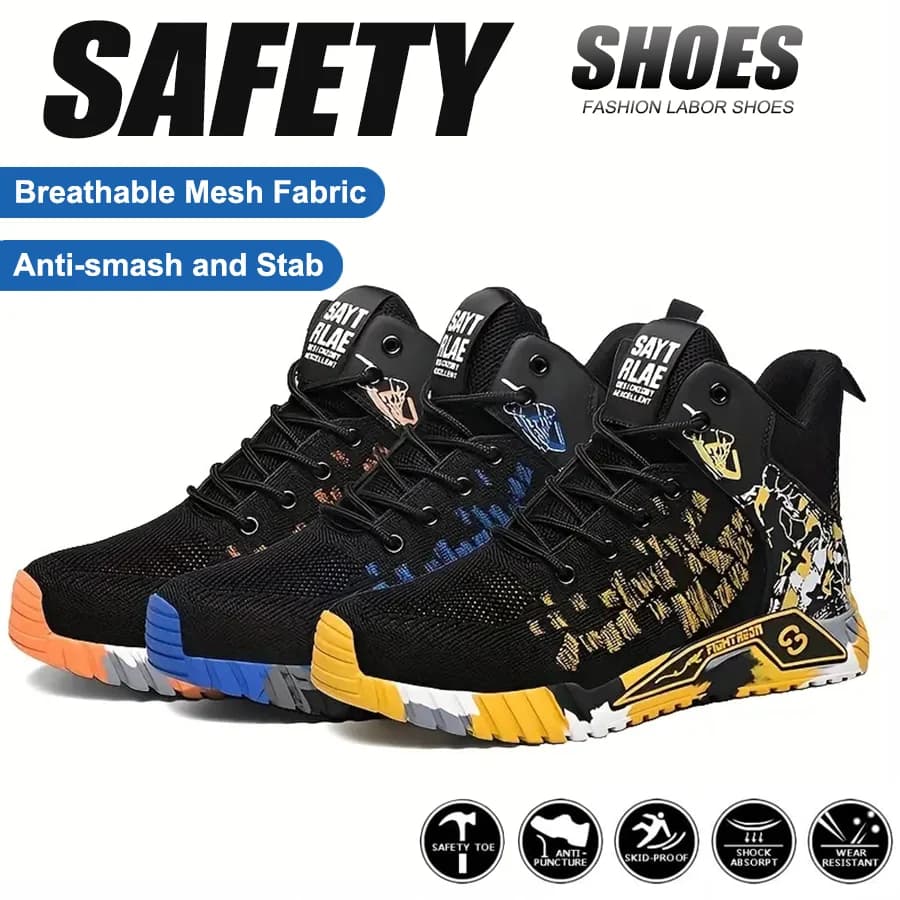Steel Toe Shoes For Man Indestructible Men's Safety Boots Anti-Smash Anti-Puncture Mid Cut Work Shoes Non Slip Mining Boots