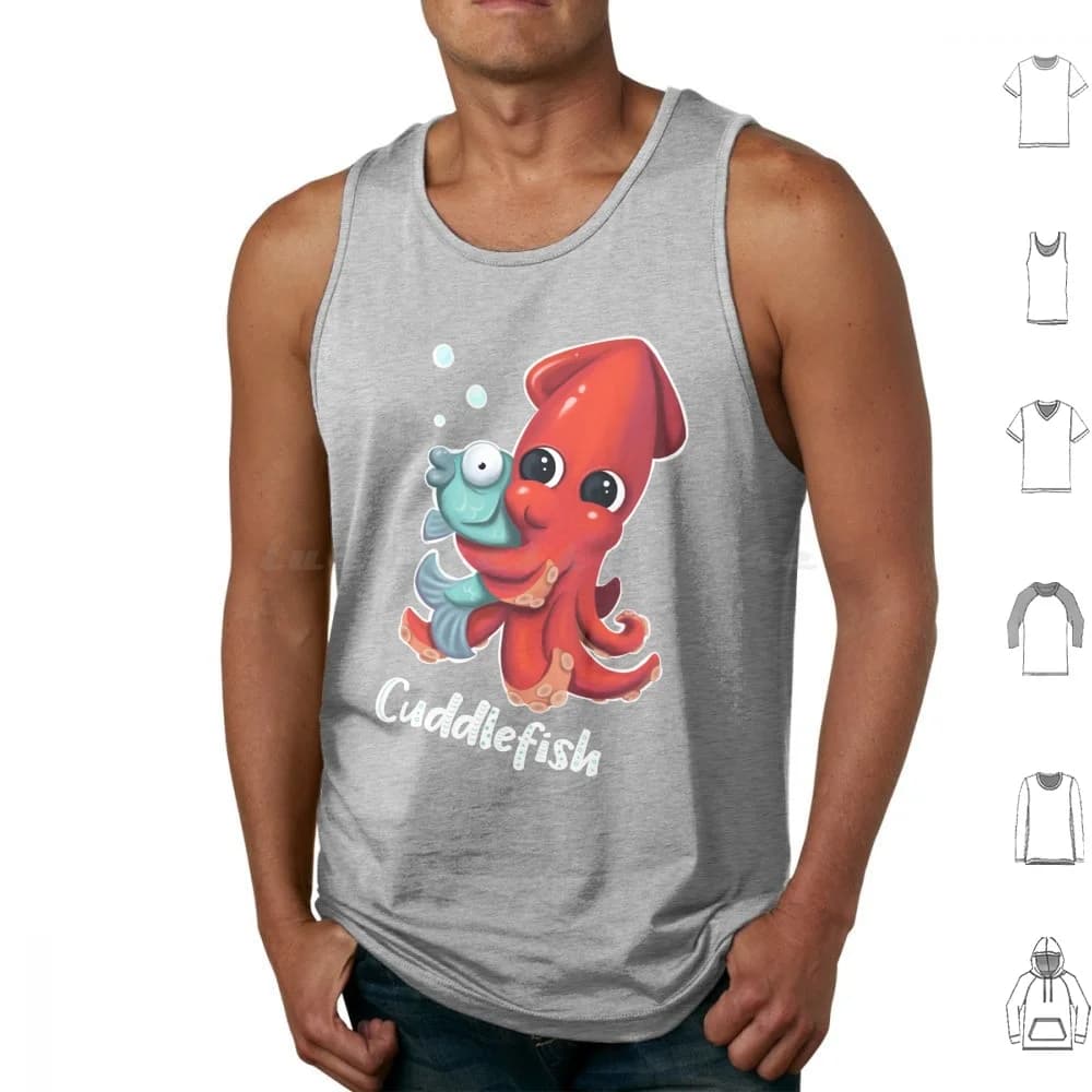 Adorabile "Cuddlefish" Illustrazione della vita marina-Bambice Calamari Canotte Gilet senza maniche Coccole Pesce Seppie Calamari
