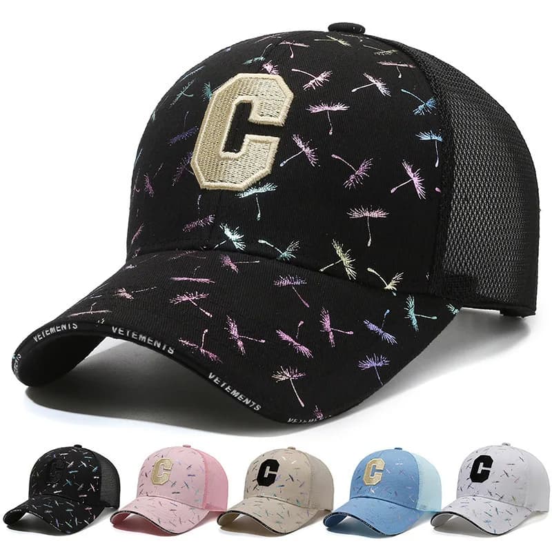 Fashionable Letter Embroidered Baseball Cap Spring Summer Breathable Mesh Hat Sun Protection Couple Peaked Cap for Daily Wear