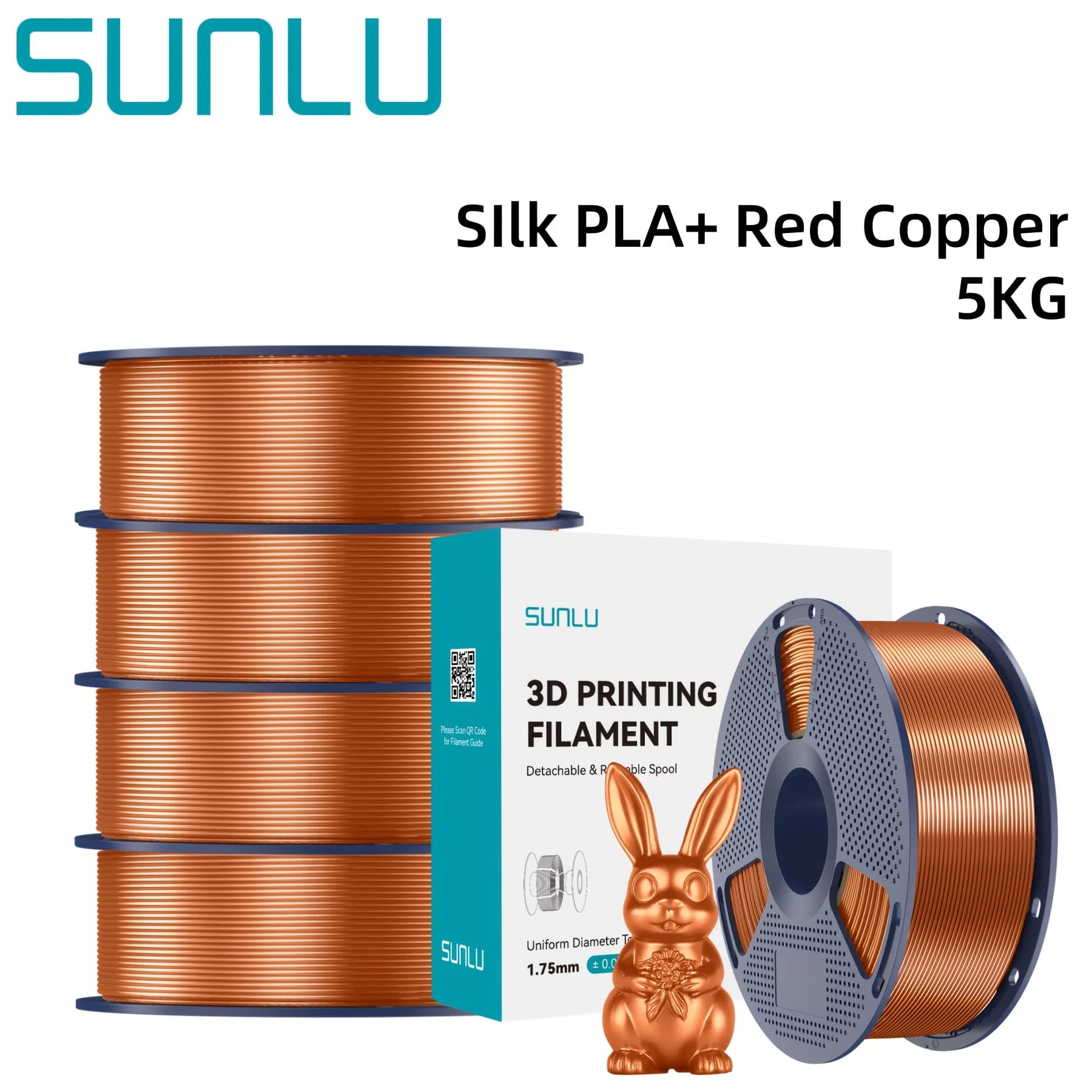 Filamento per stampante 3D SUNLU da 11,02 libbre, filamento PLA+ lucido da 1,75 mm, superficie liscia e setosa, facile da stampare per stampanti 3D, precisione dimensionale +/- 0,02 mm