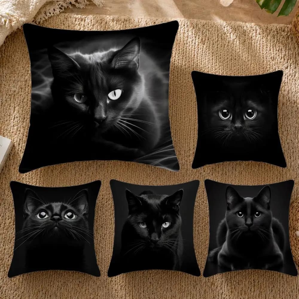 Cute BBlack Cat Cute Kittyes 4Pcs set Cushion Cover Cushion Cover Pillowcase Decorative Sofa Bed Home Decor 50x50 45x45 40x40
