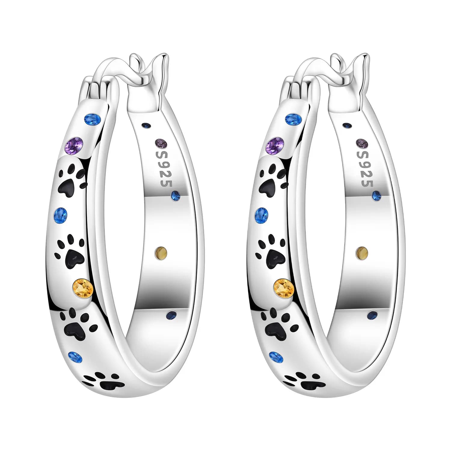 Cycuff Orecchini in argento sterling S925 con stampe di animali domestici colorati Orecchini a cerchio versatili per gioielli da donna Regalo per feste alla moda