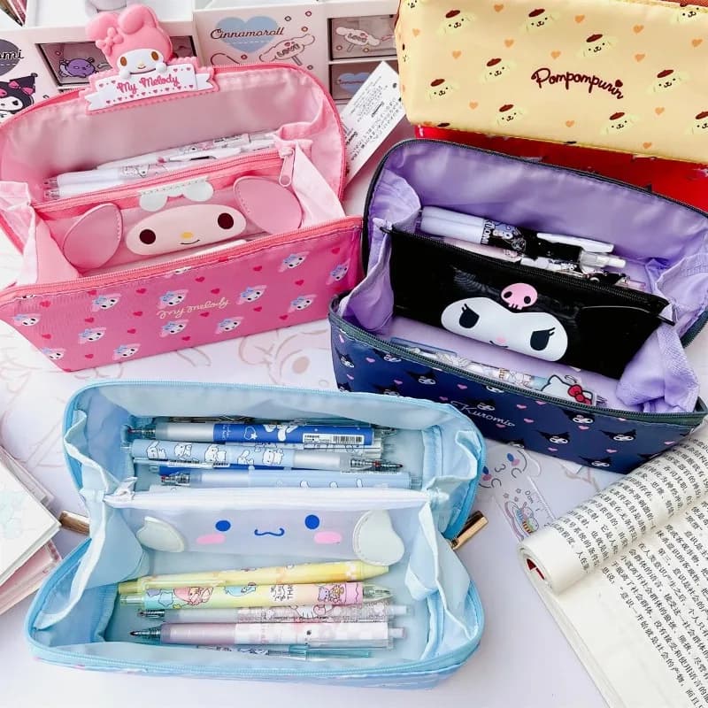 Puppy Print Pencil Pouch Kawaii Large Capacity Organizer for Cosmetics and Pens Versatile Portable Case for Travel and Office