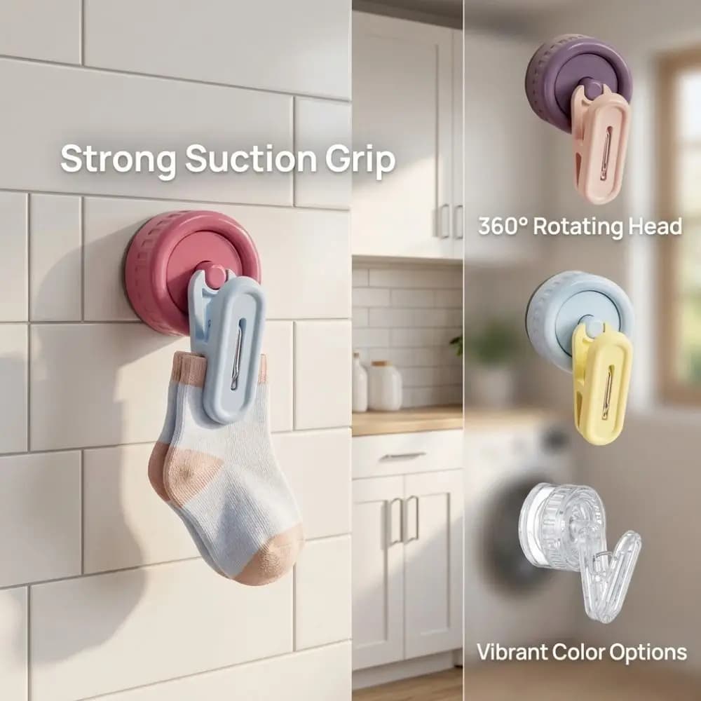 Organizer Rotating Suction Cup Hook Waterproof Strong Load Bearing Wall Clip Lightweight No Drill Utility Hook Kitchen