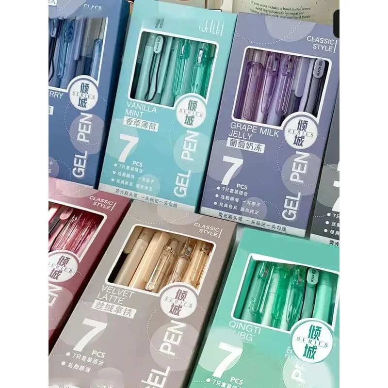 Nuove 7 penne in una scatola, regalo per l'apertura delle scuole, penna gel nera da 0,5 mm, adatta per la scrittura dei bambini e l'uso in ufficio.