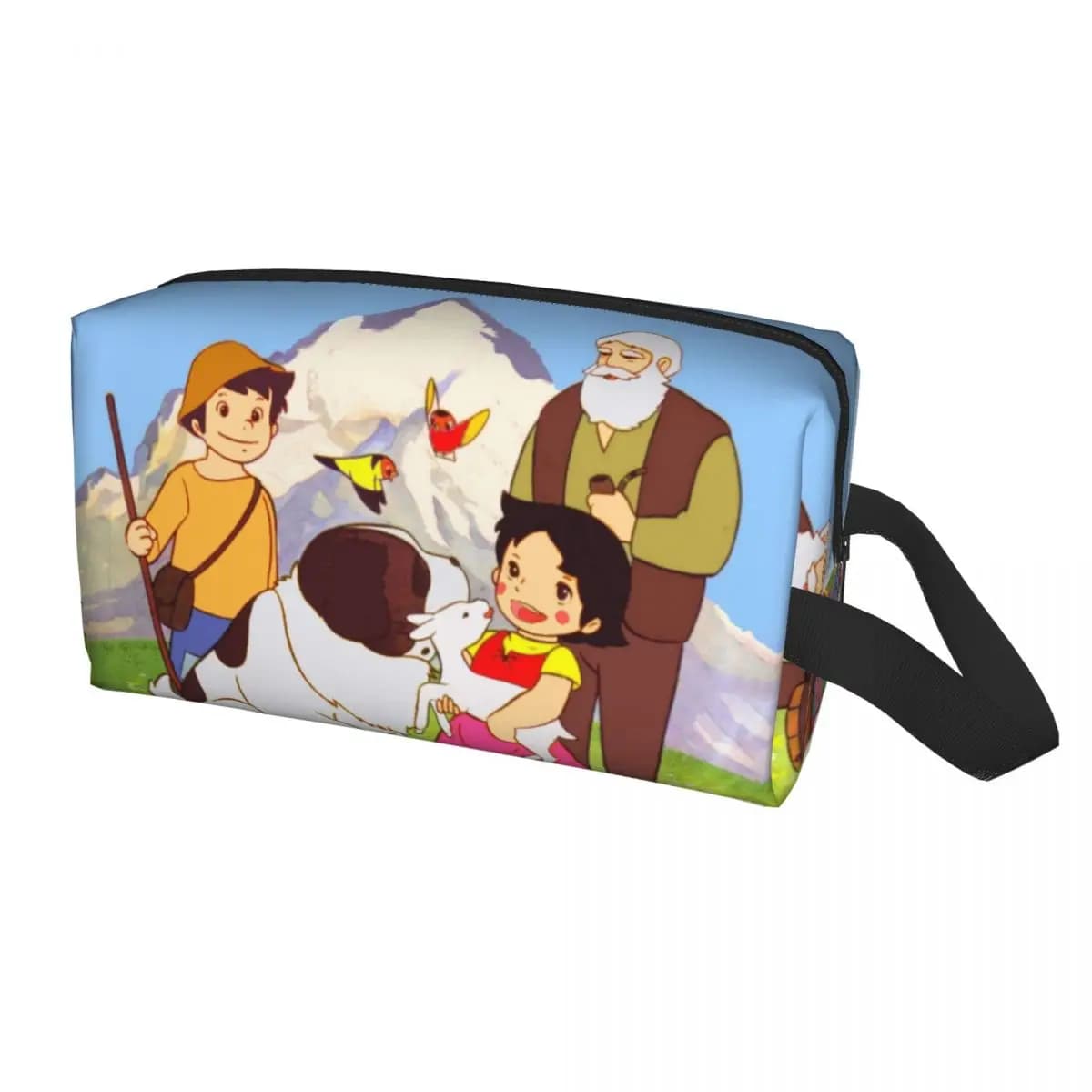 Custom Heidi Peter And nonno Together Makeup Bag Travel Cosmetic Kawaii Alps Mountain Goat Cartoons Storage borse da toilette