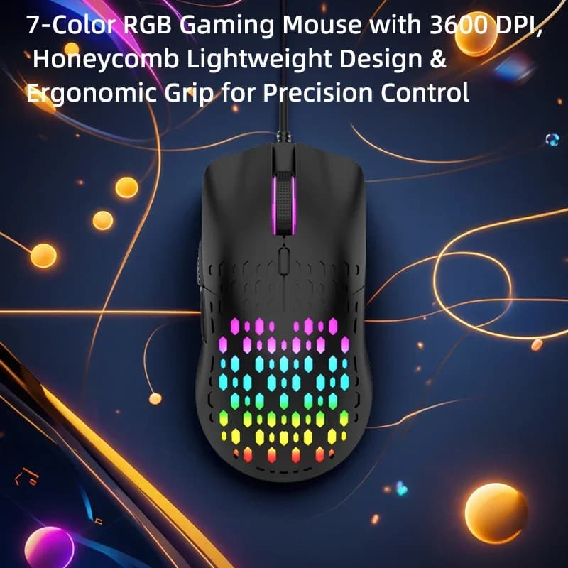 Mouse cablato multicolore luminoso con illuminazione RGB vivace - perfetto per giocare sul computer.