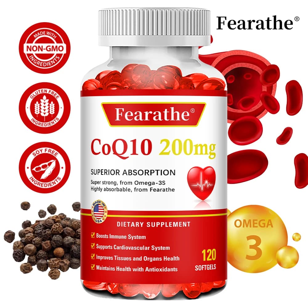Coenzima Q10 Capsule 200 Mg, Altamente Assorbente, Derivati da Acidi Grasso Omega-3; Supporta la Salute Cuore e Cardiovascolare