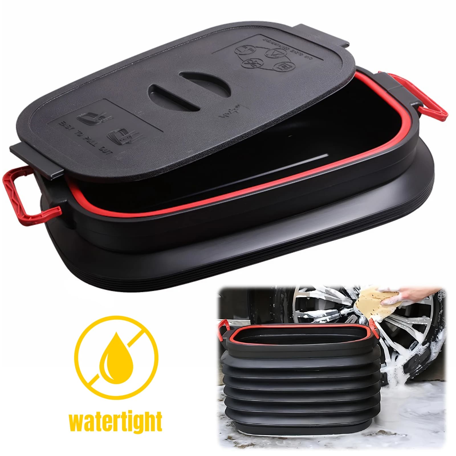 Cestino per Auto da 37L con Manico, Secchio Telescopico Pieghevole, Organizzatore Portatile per Bagagliaio, Contenitore per Rifiuti per Pesca e Campeggio