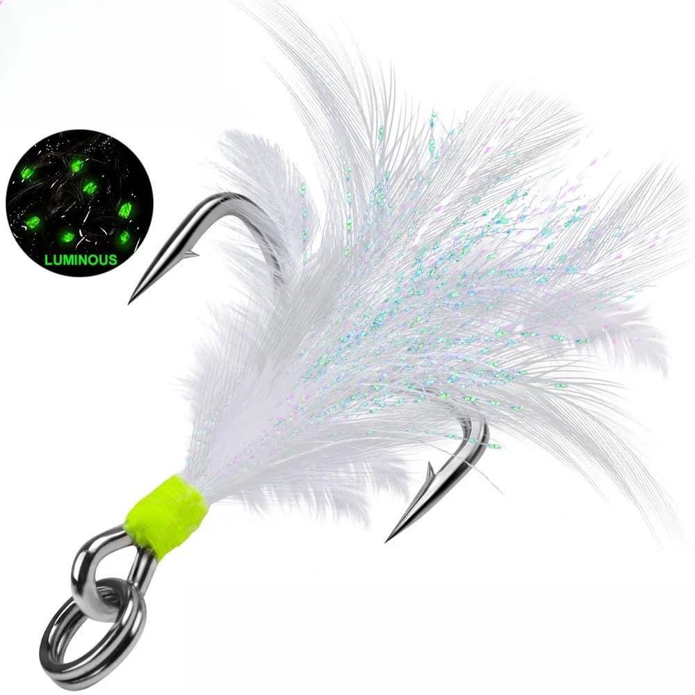 Confezione da 5 pezzi: Ami da pesca a tre punte rinforzati 4x con ganci a farfalla e ami triplo con ardiglioni, esche artificiali