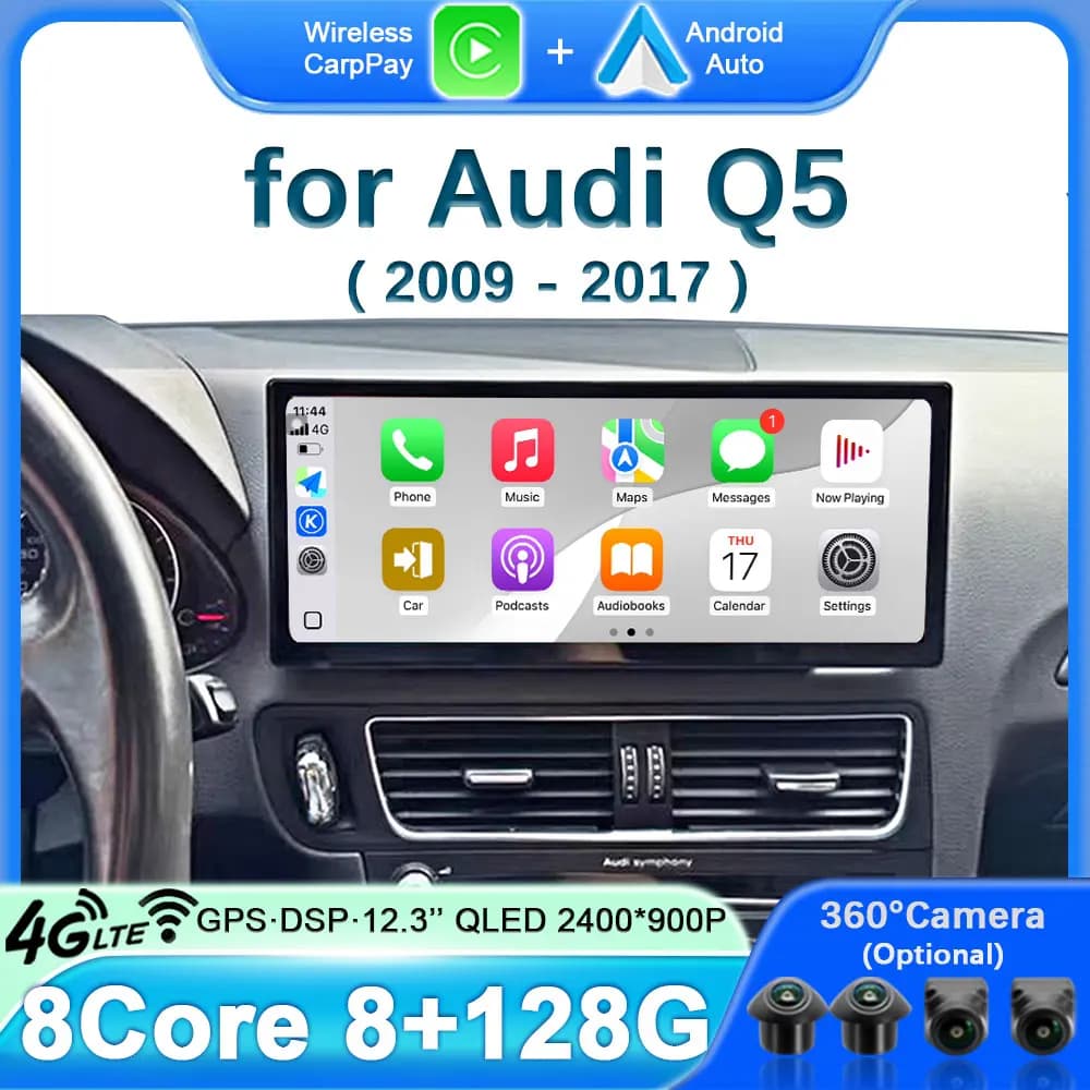 Per Audi Q5 2009-2017 CarPlay Wireless Android16 Autoradio Multimediale GPS Navigatore Stereo 4G Bluetooth Schermo Touch da 12,3 Pollici