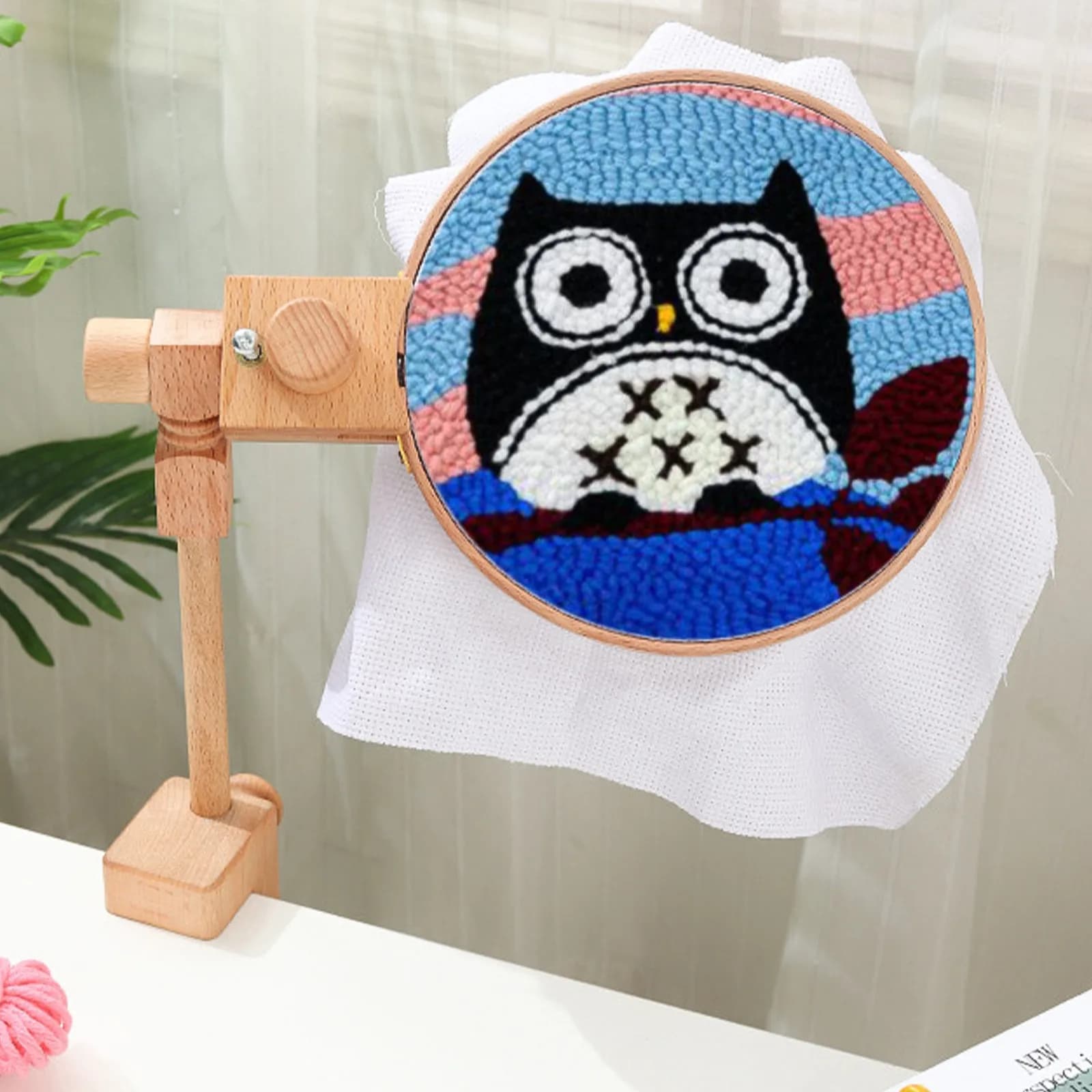 Handcrafted Wooden Embroidery Rack Rotating Cross Stitch Frame Stand Easy Assembly Portable for Round Square Stretch Hoops Craft