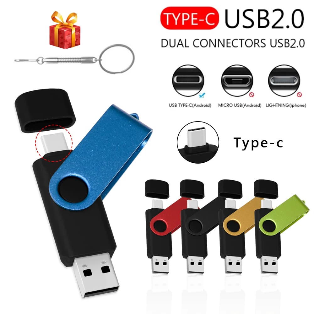 Smart OTG tipo C Pendrive 64GB Usb Flash Drive 32GB 16GB Cle Usb 2.0 Pen Drive 8GB 4GB Memory Stick del telefono per regalo Bussiness