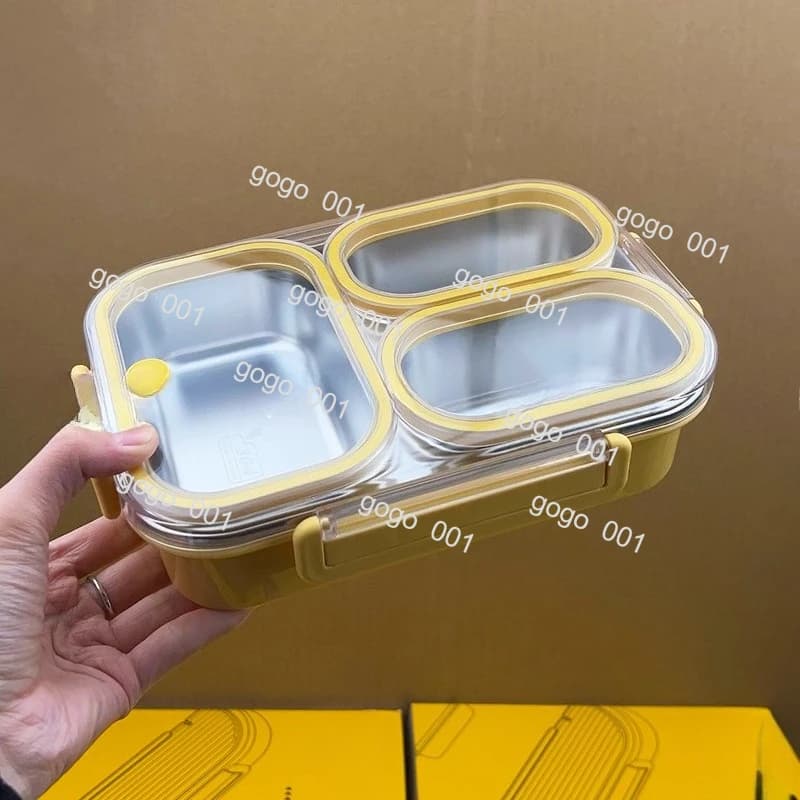 Contenitore per Pranzo Adatto al Microonde | Bento a 3 Scomparti in Acciaio Inossidabile 304 | Contenitore Ermetico per Alimenti per Ufficio/Scuola