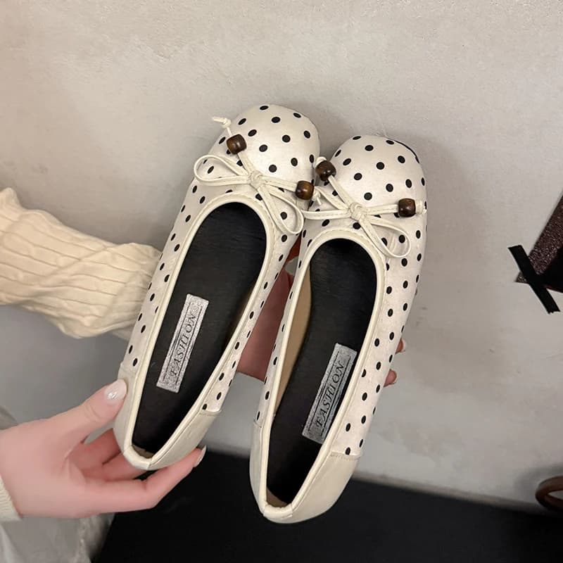 Autumn Polka Dot Slip On Women Ballet Flats Concise Round Toe Internal Elevation Shoes Street Style Ladies Eelgant Dress Shoes