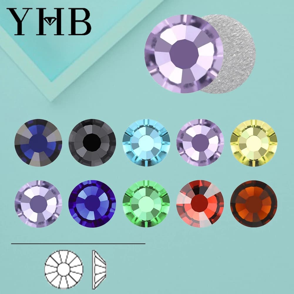 YHB 134-174 Glitter Fissazione a freddo Parte posteriore piatta Non hotfix Strass per borse Unghie Tessuto Indumento Decorazione Accessori di gioielli