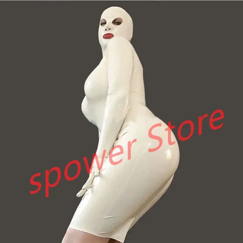 Abito in lattice da donna fatto a mano Body in gomma Tuta attillata Personalizza costumi cosplay con guanti con cappuccio
