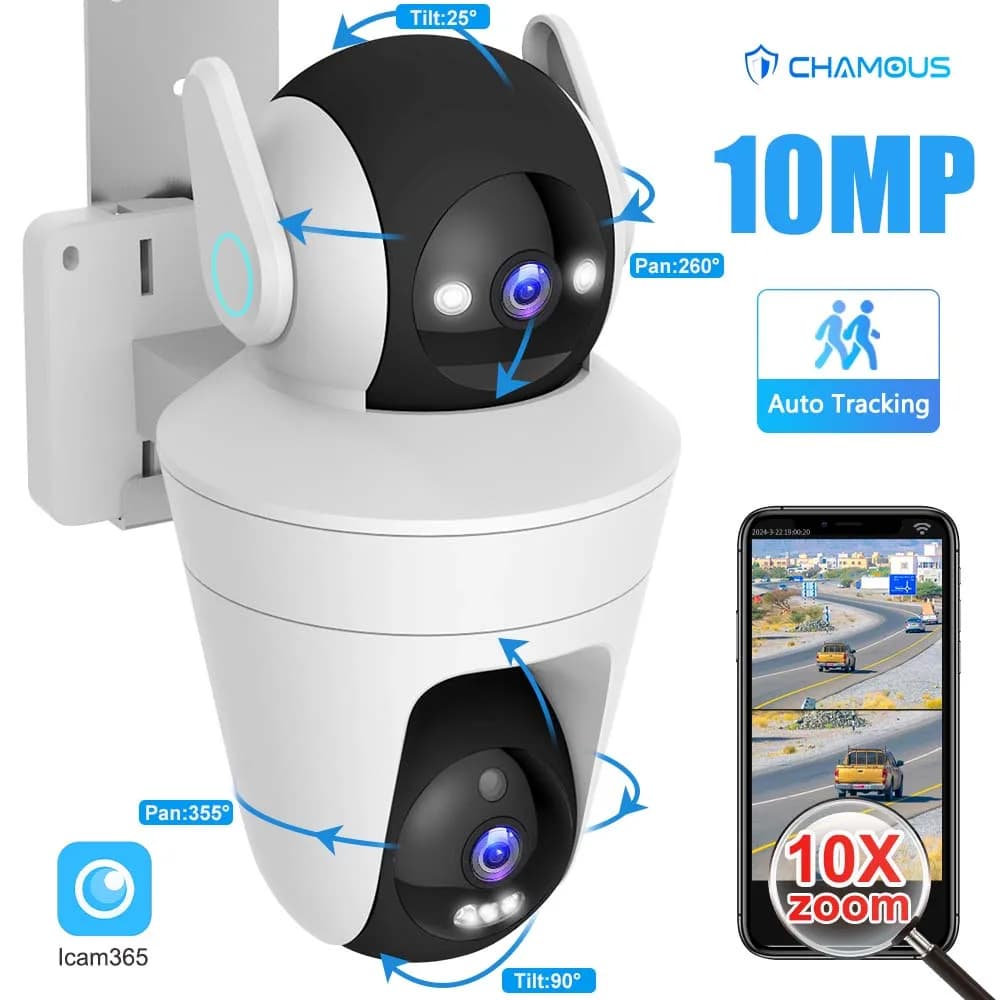 5K 10MP WiFi Camera10X Zoom CCTV Auto Tracking Dual Lens Dual Screen PTZ Mini videocamera di sorveglianza telecamera di sicurezza