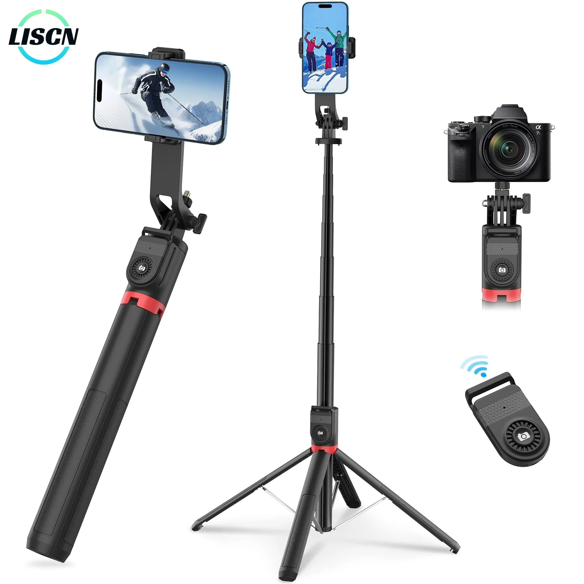 Treppiede per telefono retrattile in lega di alluminio con treppiede per Selfie Stick da 220CM con staffa di trasmissione in diretta con rotazione a 360 ° del telecomando Bluetooth
