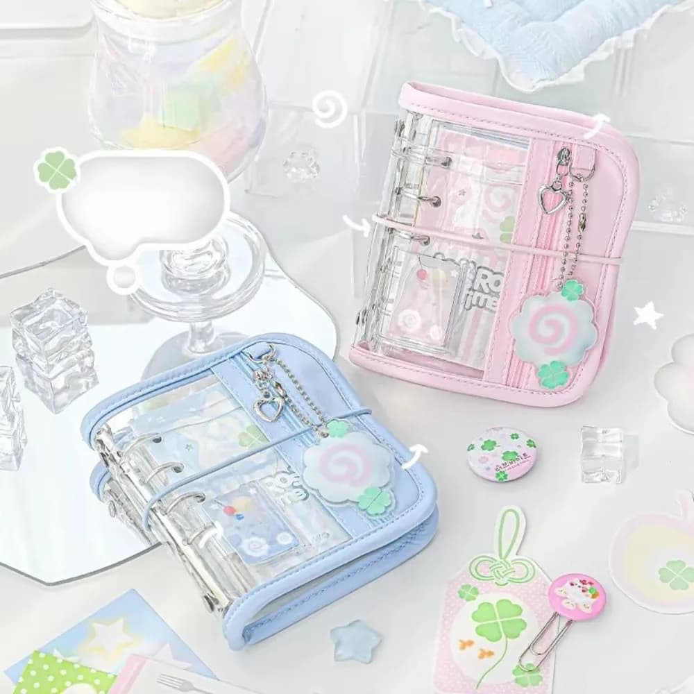 Portable Retro M5 Binder Cartoon Scrapbook Ins Style Clover Themed Journal Book Colorful with Pendant Loose Spiral Notebook