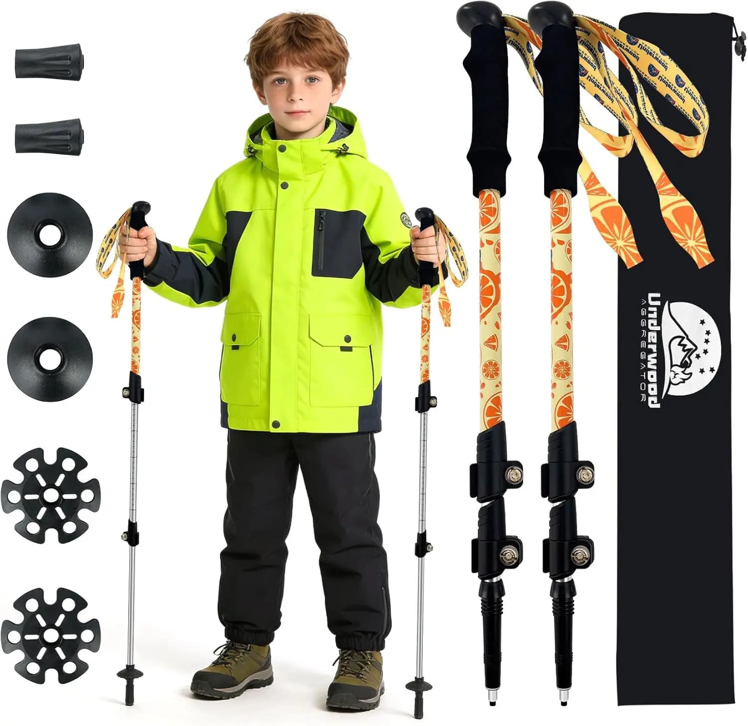 Foldable trekking poles for children, 2-piece aluminum trekking poles, lightweight and adjustable with fast closing system