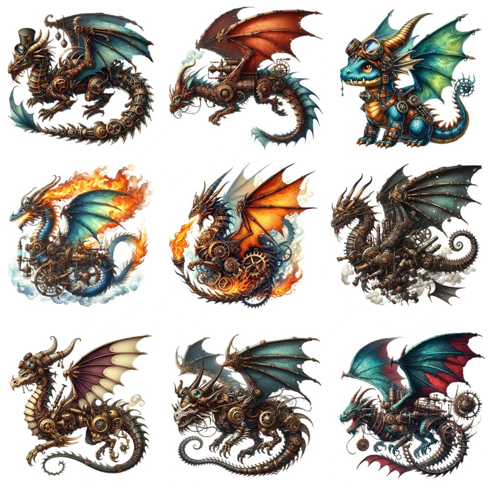 15 cm Kid Steampunk Flying Dragon Ferro su DTF Adesivo per trasferimento di calore T-shirt fai da te Ferro su toppe per trasferimento Vestiti Stampa decalcomanie