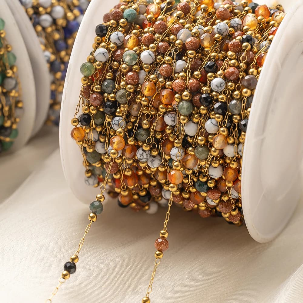 1 meter elegant mix of round stone beads 3 mm stainless steel chain for creating jewelry diy necklaces handmade clothing supplies