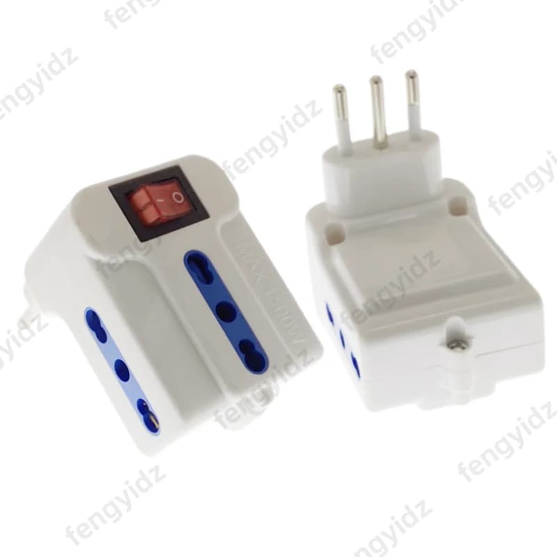 fengyidz 1PCS Italy Travel Plug Adapter 3 Ways Socket with Switch Multi Port Outlet Italian Standard