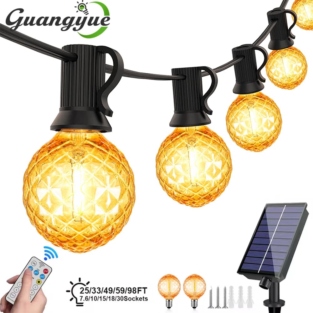 Diamond Shaped Plastic Outdoor Solar String Light Garland LED 24V Amber Globe Waterproof Hanging Lights for Garden Backyard Cafe