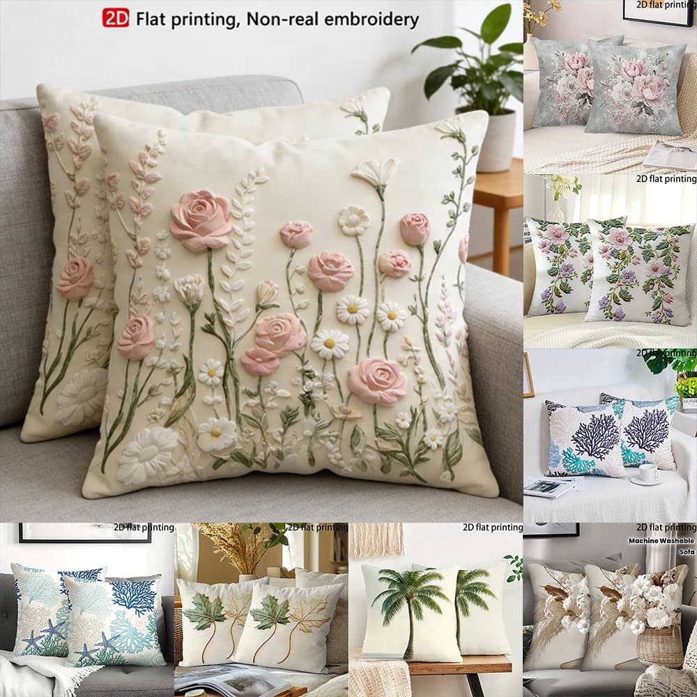 2D FLAT/2pack Floral Embossed Style Throw Pillow Covers , Decorative home pillow cover, office chair backrest cushion cover，
