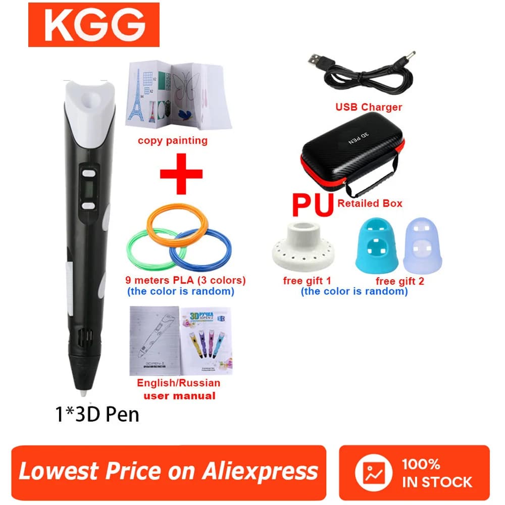 3D Pen 3D Printing Pen DIY Design Pens PLA Thread with USB PU Travel Case Birthday Christmas Gift for Kids