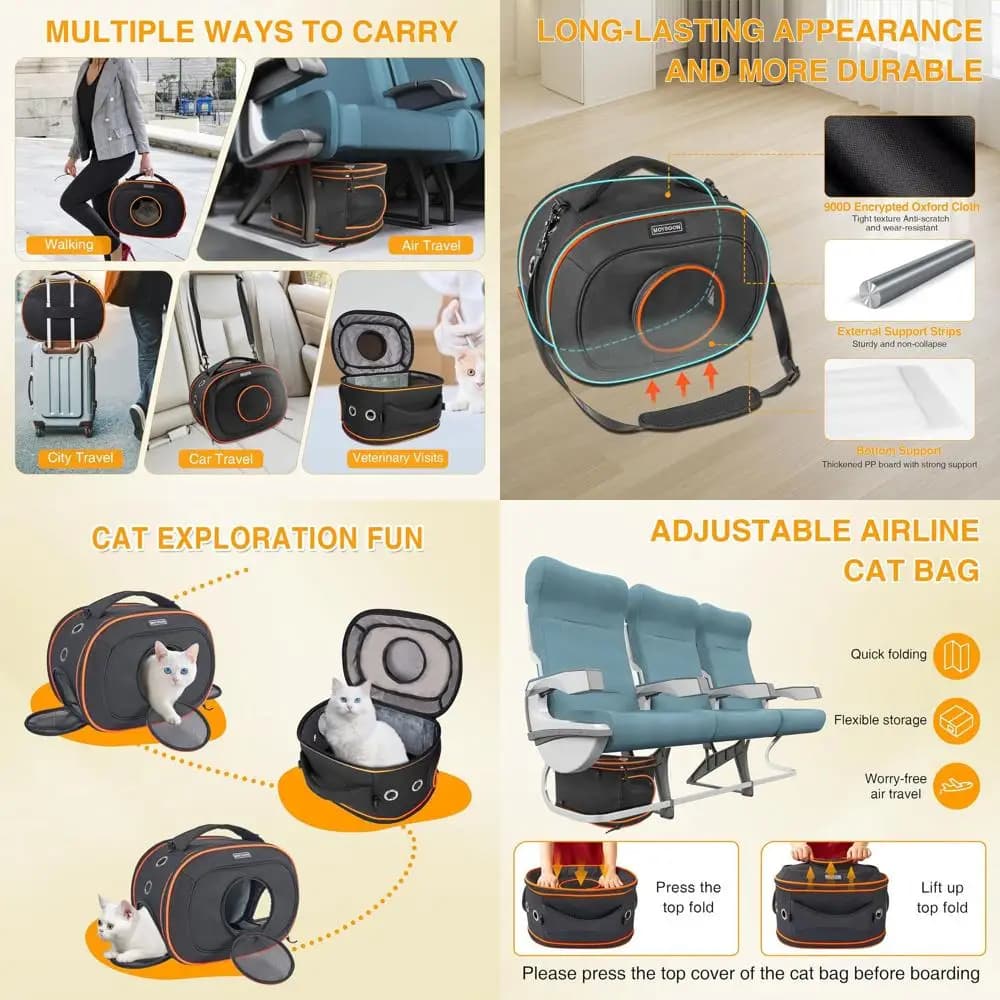 Trasportino compatto per animali domestici approvato dalla compagnia aerea, 17x12,5x9, imbottitura rimovibile, traspirante per gatti, conigli, criceti fino a 12 libbre