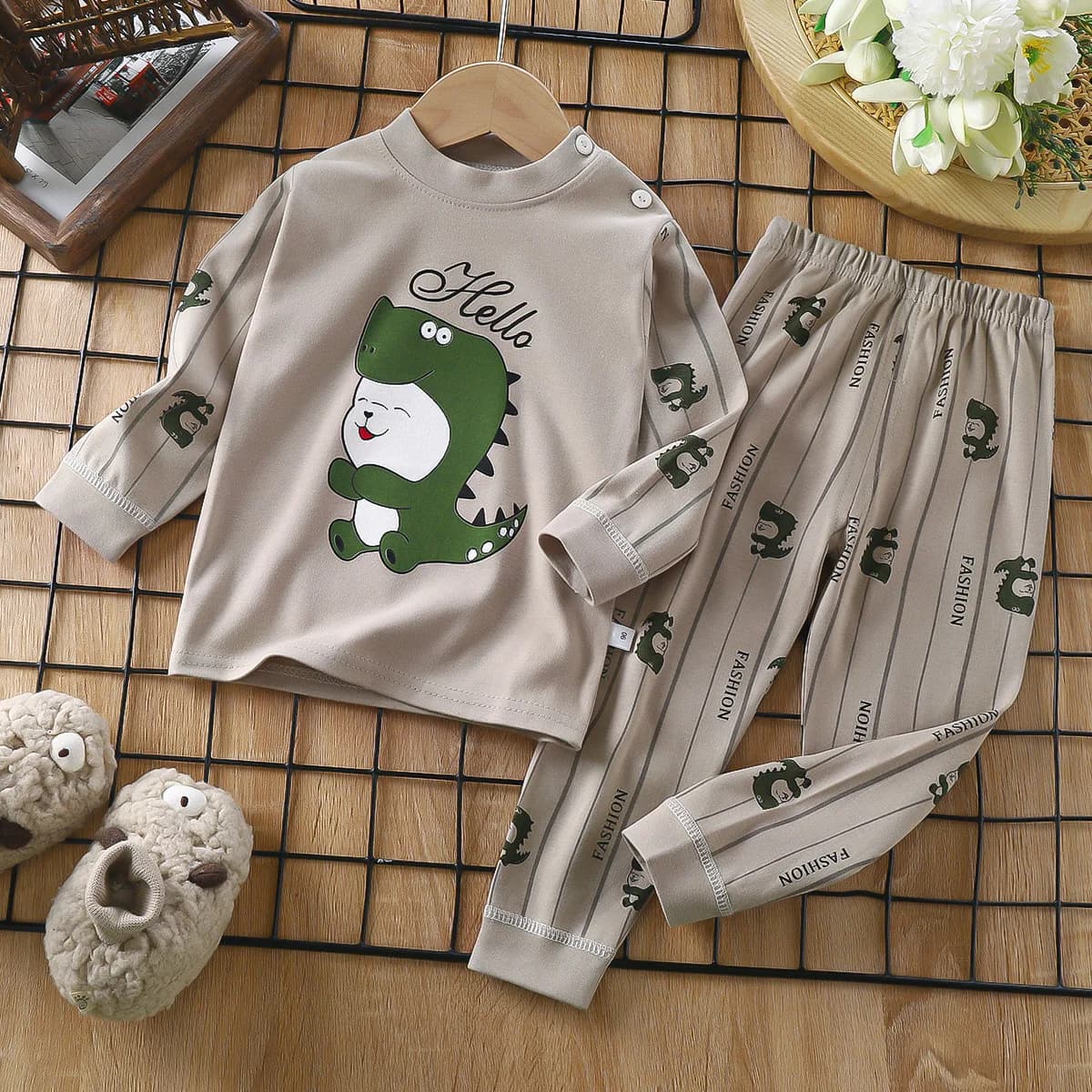 Boys Girls Pajama Sets Cartoon Print Long Sleeve Cute T-Shirt Tops with Pants Toddler Baby Spring Autumn Sleeping Clothes