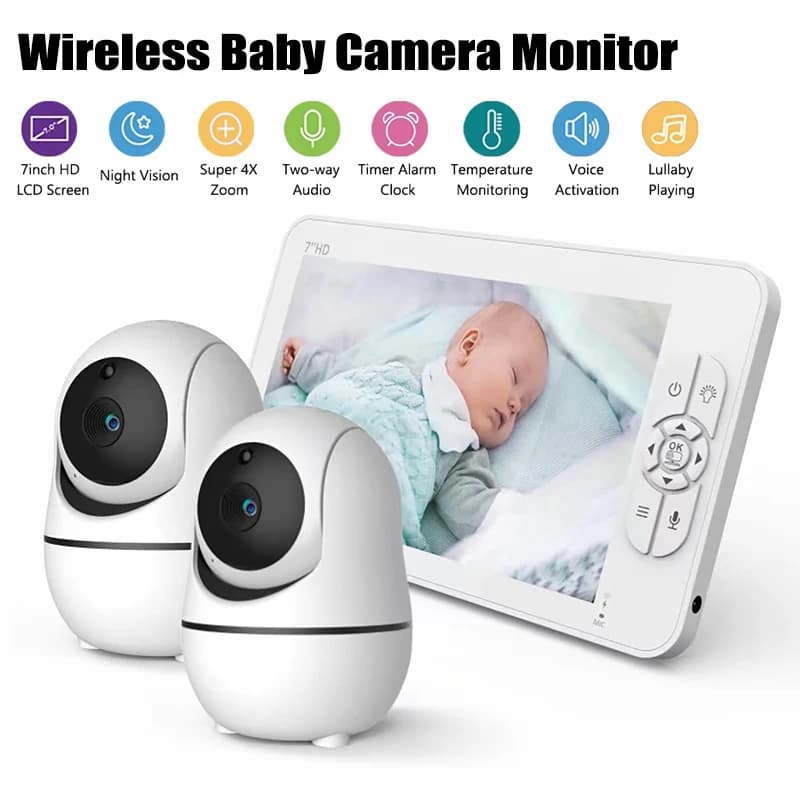 Monitor Video per Bambini 7.0 Pollici 1080P HD con Schermo Divisibile, Telecamera Pan-Tilt, Zoom 4X, Audio Bidirezionale, Visione Notturna, Batteria 4000mAh