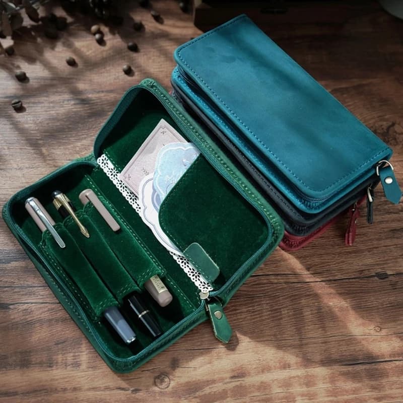 Astuccio per penna stilografica in pelle Borsa per cancelleria capacità Astuccio per matite 3 scomparti divisi per