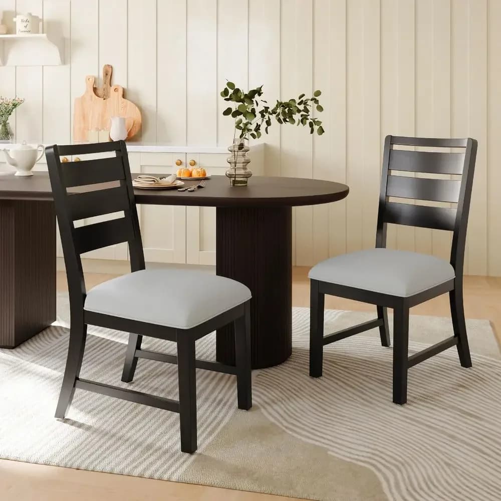 Set di 2 sedie da pranzo SERA in legno massello con cuscino imbottito in tessuto, sedia da cucina stile rustico con schienale a scala, sedia moderna bicolore