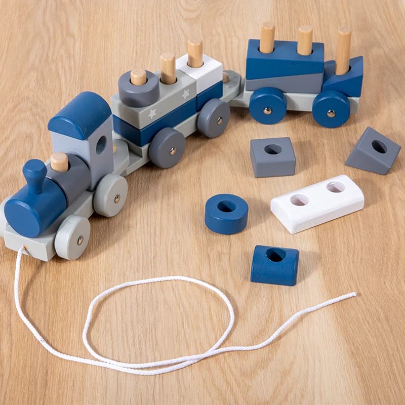 Set di treni impilabili Montessori in legno Giocattoli educativi Selezionatore di forme Blocchi di costruzione Carrello in legno Giocattoli per l'apprendimento del bambino Regali
