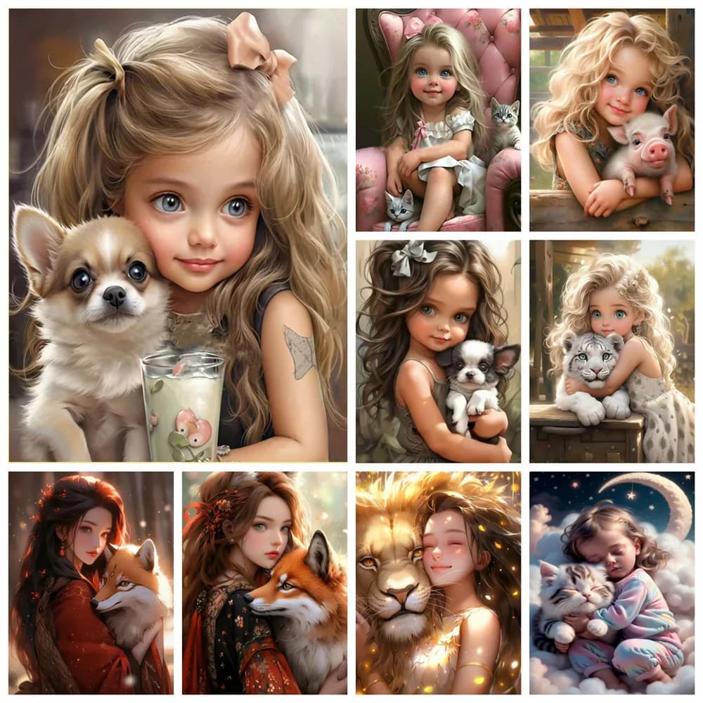 AZQSD Diamond Painting Girl Dog Portrait Mosaic 30x40cm 5d Diy Animal Embroidery Mosaic Cross Stitch Full Round Drill Home Decor