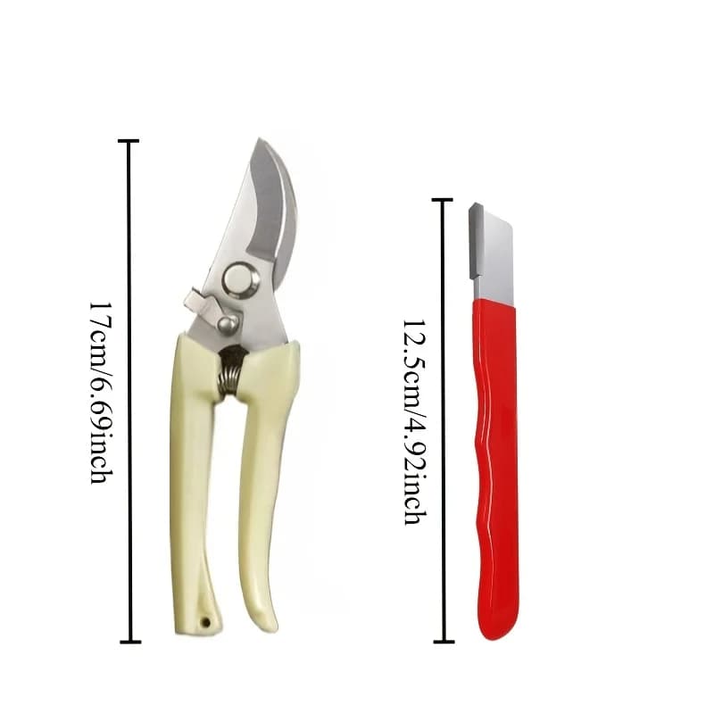 2 forbici + affilatore - Forbici da potatura per giardino e prato, attrezzo manuale per la raccolta della frutta con molla integrata