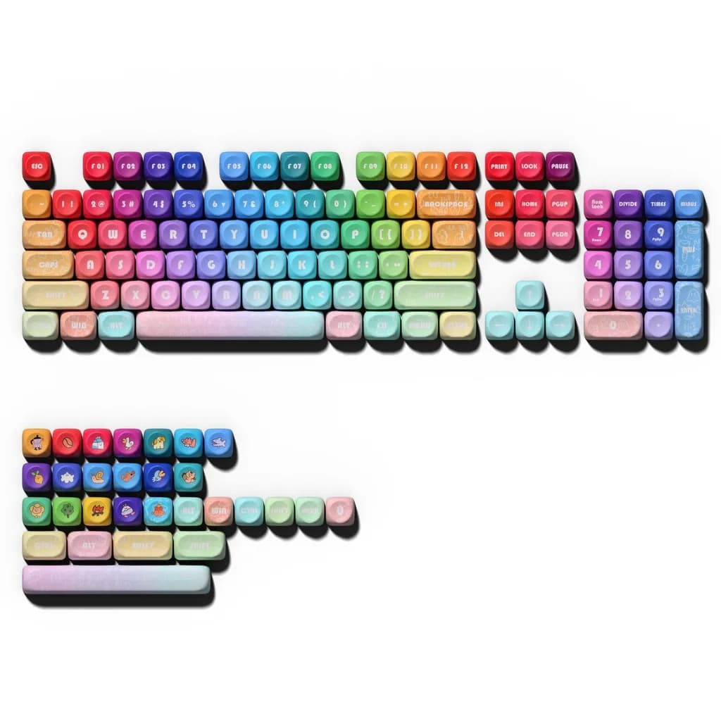 Rainbow Set Keycap Round Carpet Profile MOA PBT DYE-SUB 135 keys for mechanical keyboard type MX