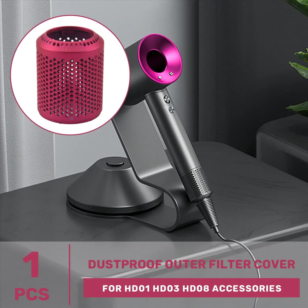 A69TSadatto per asciugacapelli Dyson HD01 HD03 HD08 Coperchio filtro esterno antipolvere Accessori per aspirapolvere Rosa rossa