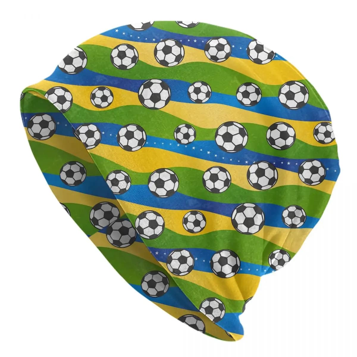 Custom Football Soccer Ball And Goal Teal Pattern Skullies Beanies Caps Winter Warm Knitted Hat Adult Unisex Hot Bonnet Hats