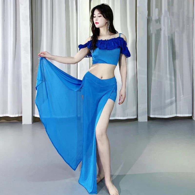 Nuovo Set di Danza del Ventre Blu Premium 2024, Abito per Pratica e Performance per Donne
